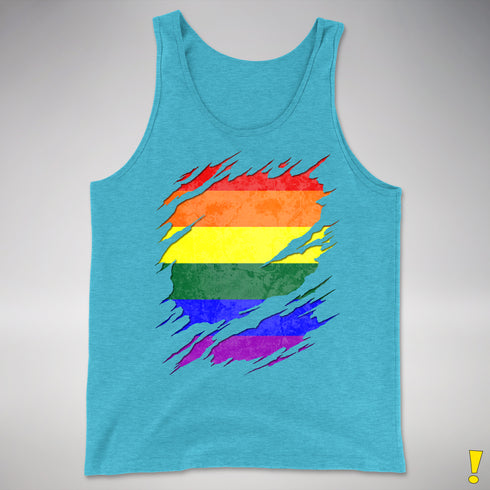 LGBTQ Pride Flag Ripped Reveal Premium Tank Top - Aqua Triblend