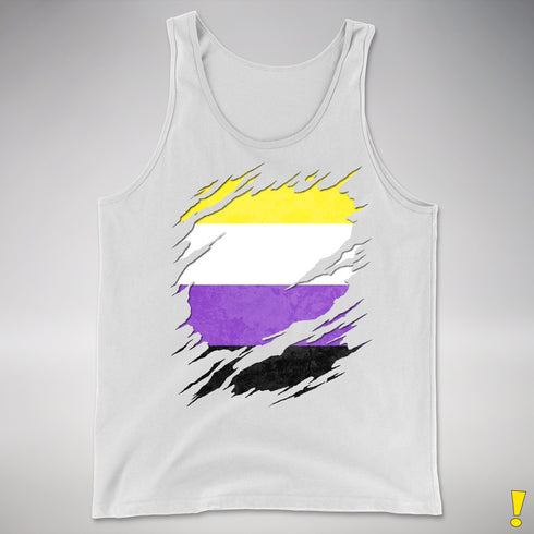 Nonbinary Pride Flag Ripped Reveal Premium Tank Top - White