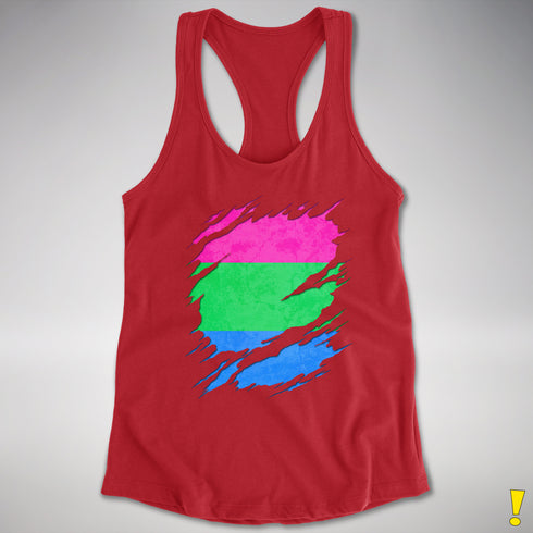 Polysexual Pride Flag Ripped Reveal Racerback Tank - Red
