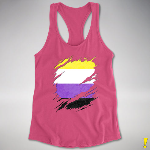 Nonbinary Pride Flag Ripped Reveal Racerback Tank - Hot Pink