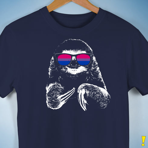 Pride Sloth Bisexual Flag Sunglasses Premium Unisex T-Shirt - Navy