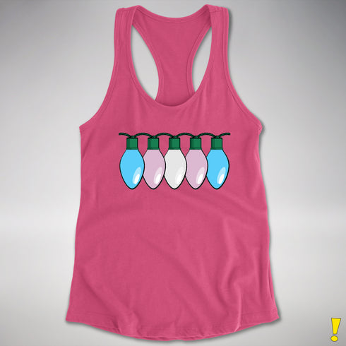 Transgender Pride Flag Christmas Lights Racerback Tank - Hot Pink