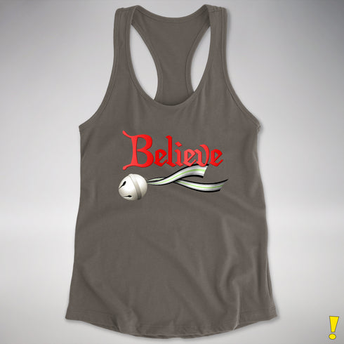 Believe Agender Pride Jingle Bell Racerback Tank - Dark Grey