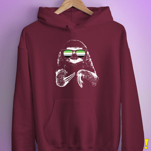 Pride Sloth Aromantic Flag Sunglasses Hoodie - Maroon