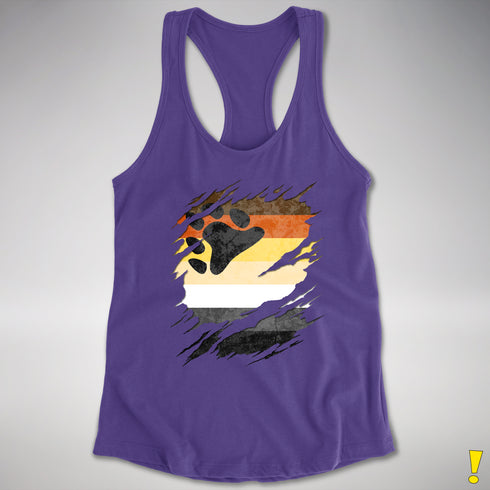 Bear Pride Flag Ripped Reveal Racerback Tank - Purple