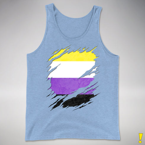 Nonbinary Pride Flag Ripped Reveal Premium Tank Top - Blue Triblend