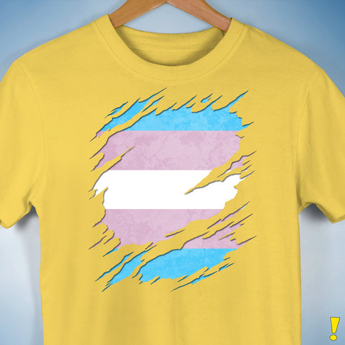 Transgender Pride Flag Ripped Reveal Premium Unisex T-Shirt - Yellow