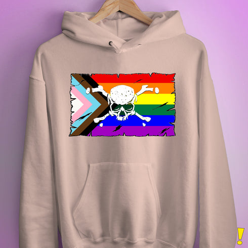 LGBTQ Progress Pride Pirate Flag Hoodie - Light Pink
