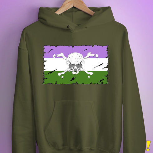 Genderqueer Pride Pirate Flag Hoodie - Army