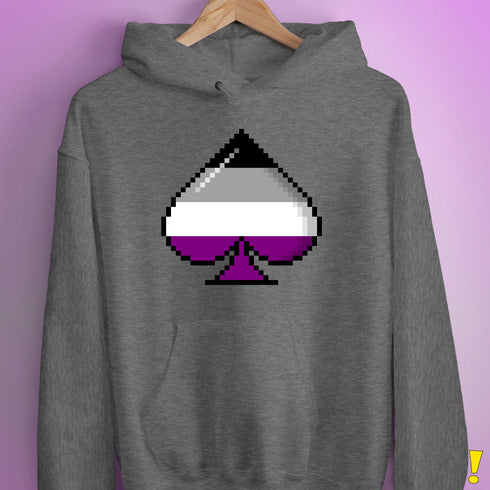 Asexual Pride 8-Bit Pixel Ace of Spades Hoodie - Grey Heather