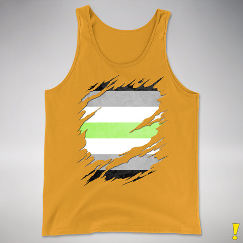 Agender Pride Flag Ripped Reveal Premium Tank Top - Gold
