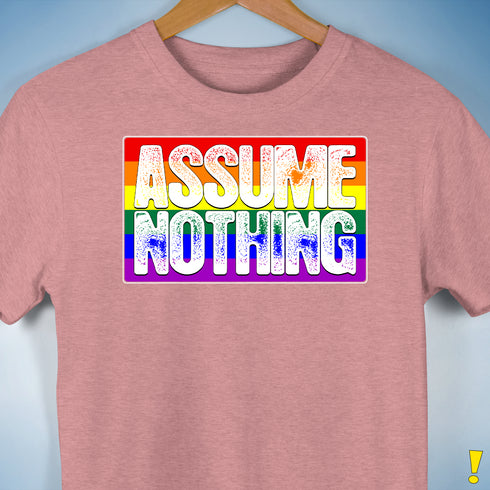 Assume Nothing LGBTQ Pride Flag Premium Unisex T-Shirt - Mauve Heather