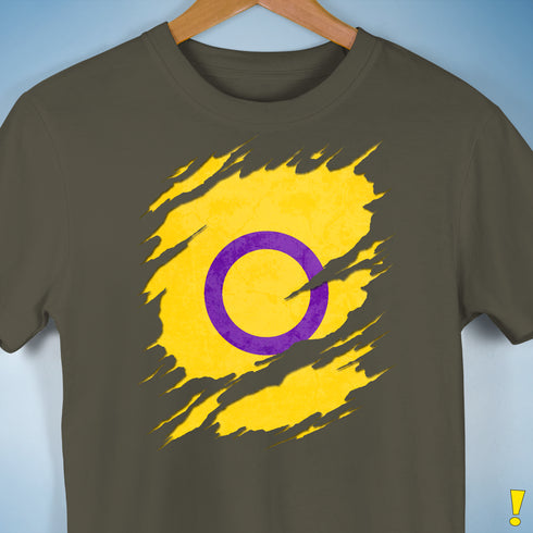 Intersex Pride Flag Ripped Reveal Premium Unisex T-Shirt - Army