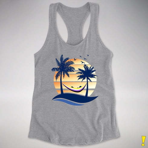 Nonbinary Pride Hammock Summer Beach Sunset Racerback Tank - Heather Grey
