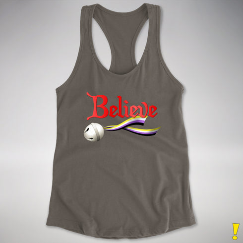 Believe Nonbinary Pride Jingle Bell Racerback Tank - Dark Grey