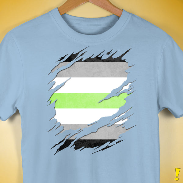 Agender Pride Flag Ripped Reveal Premium Unisex T-Shirt - Baby Blue