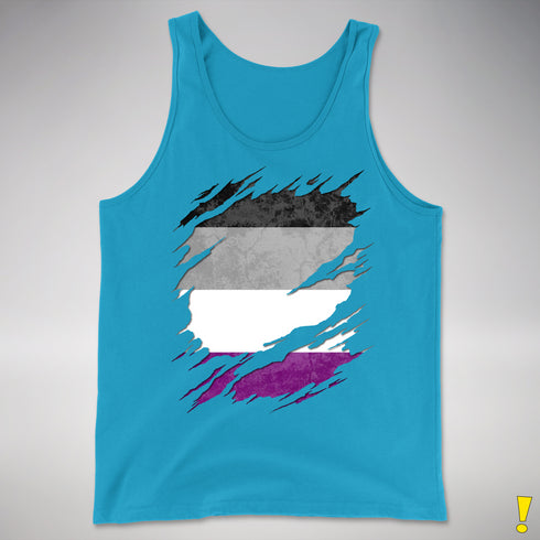 Asexual Pride Flag Ripped Reveal Premium Tank Top - Neon Blue