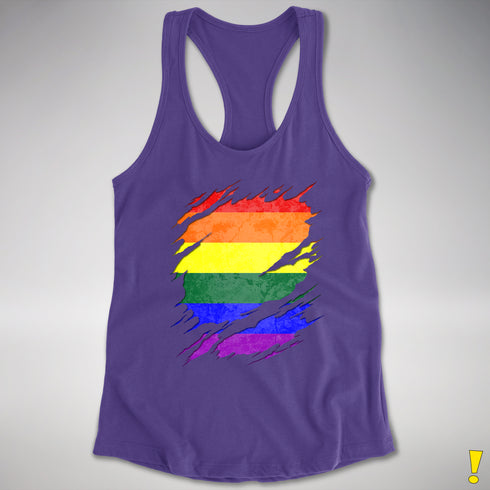 LGBTQ Pride Flag Ripped Reveal Racerback Tank - Purple
