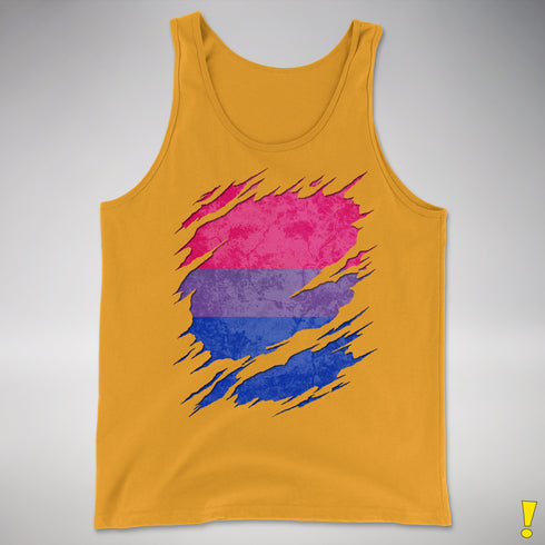 Bisexual Pride Flag Ripped Reveal Premium Tank Top - Gold