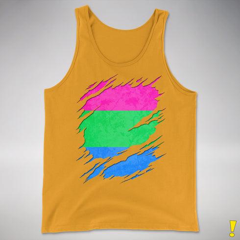 Polysexual Pride Flag Ripped Reveal Premium Tank Top - Gold
