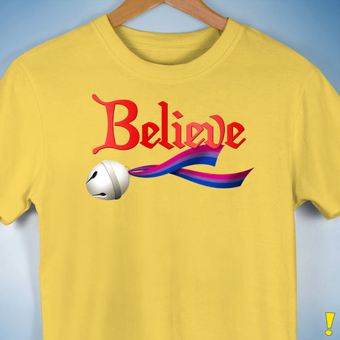 Believe Bisexual Pride Jingle Bell Premium Unisex T-Shirt - Yellow