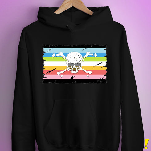 Queer Pride Pirate Flag Hoodie - Black