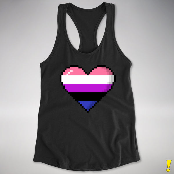 Genderfluid Pride 8-Bit Pixel Heart Racerback Tank - Black