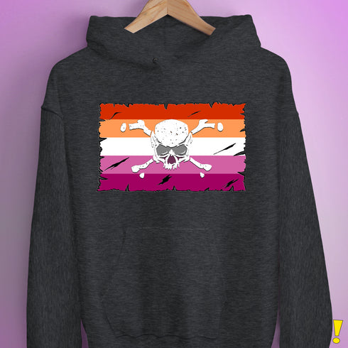 Lesbian Pride Pirate Flag Hoodie - Dark Grey Heather