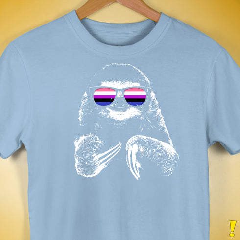 Pride Sloth Genderfluid Flag Sunglasses Premium Unisex T-Shirt - Baby Blue