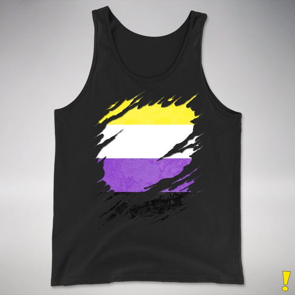 Nonbinary Pride Flag Ripped Reveal Premium Tank Top - Black
