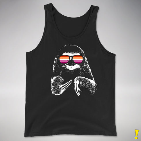 Pride Sloth Lesbian Flag Sunglasses Premium Tank Top - Black