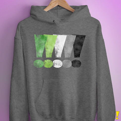 Distressed Aromantic Pride Exclamation Points Hoodie - Grey Heather