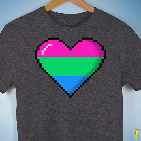 Polysexual Pride 8-Bit Pixel Heart Premium Unisex T-Shirt - Dark Grey Heather