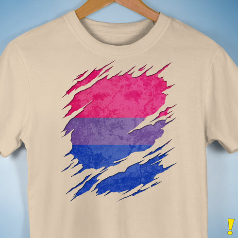 Bisexual Pride Flag Ripped Reveal Premium Unisex T-Shirt - Cream