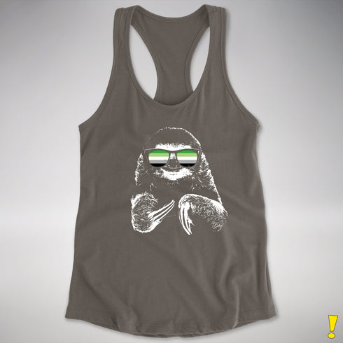 Pride Sloth Aromantic Flag Sunglasses Women's Racerback Tank - Dark Grey