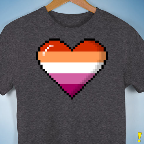 Lesbian Pride 8-Bit Pixel Heart Premium Unisex T-Shirt - Dark Grey Heather
