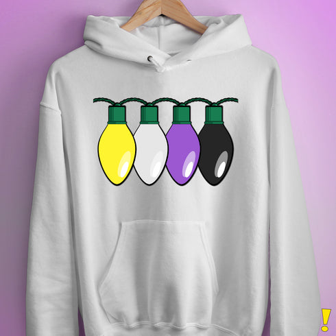Nonbinary Pride Christmas Lights Hoodie - White