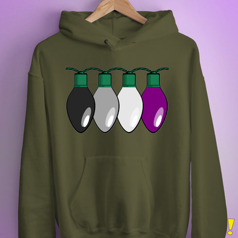 Asexual Pride Christmas Lights Hoodie - Army