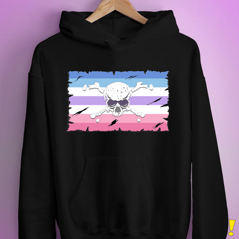 Bigender Pride Pirate Flag Hoodie - Black