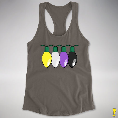 Nonbinary Pride Christmas Lights Racerback Tank - Dark Grey