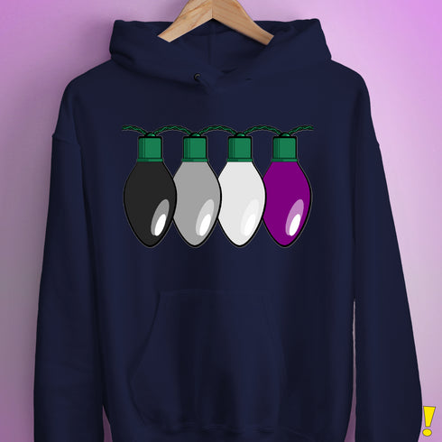Asexual Pride Christmas Lights Hoodie - Navy