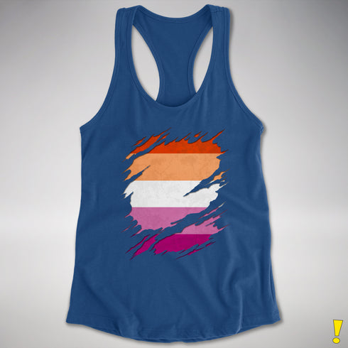 Lesbian Pride Flag Ripped Reveal Racerback Tank - Royal