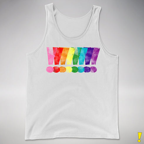 Distressed Gilbert Baker LGBTQ Pride Exclamation Points Premium Tank - White