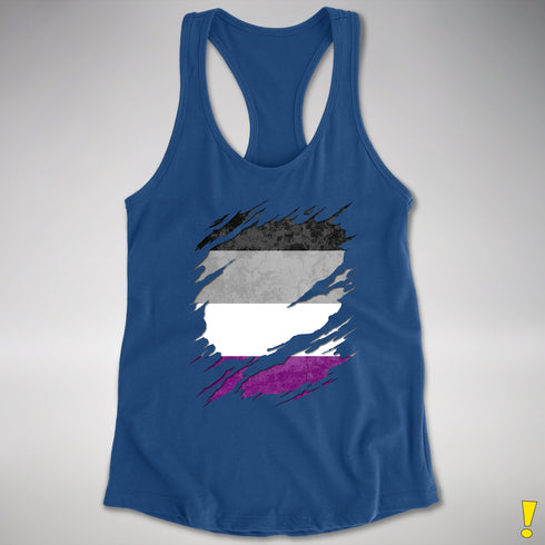 Asexual Pride Flag Ripped Reveal Racerback Tank - Royal