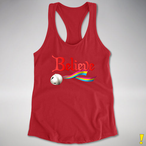Believe Pansexual Pride Jingle Bell Racerback Tank - Red