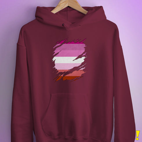 Pink Lesbian Ripped Reveal Hoodie - Maroon
