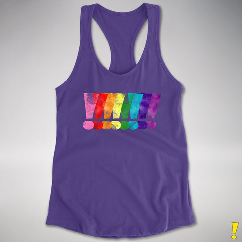 Distressed Gilbert Baker LGBTQ Pride Exclamation Points Racerback Tank - Purple