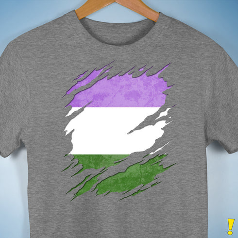 Genderqueer Pride Flag Ripped Reveal Premium Unisex T-Shirt - Grey Heather