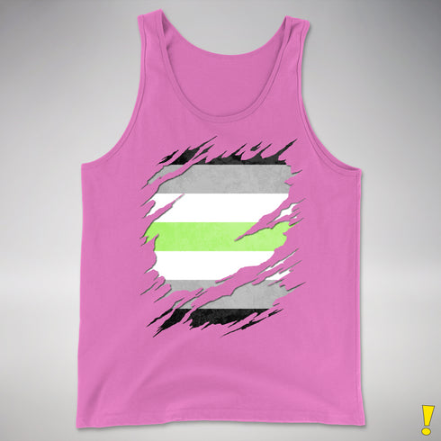 Agender Pride Flag Ripped Reveal Premium Tank Top - Neon Pink