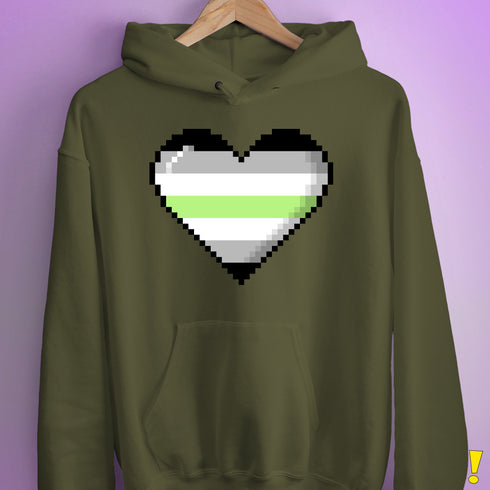 Agender Pride Pixel Heart Hoodie - Army